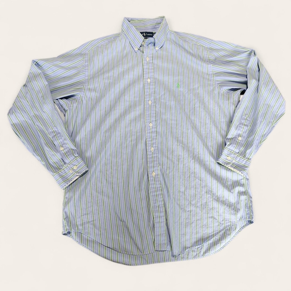 Ralph Lauren Button Down Shirt Classic Fit Striped XL Blue Green Preppy XL